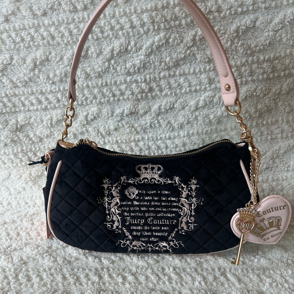 NWT Juicy Couture Velour Quilted Pink & Black Juicy Tale Shoulder Bag Y2K